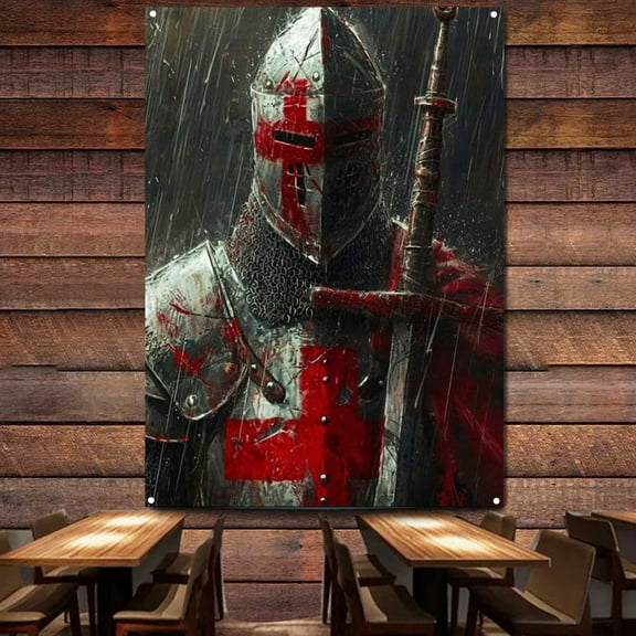 Knights Templar Art Decorative Banner Wall Hanging Tapestry Vintage Medieval Warrior Crusader Posters Wall Art Flag Canvas Painting Home Decor Mural 38" x 57"