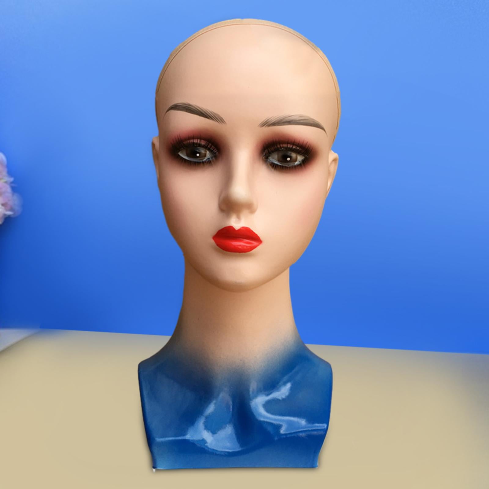 Female Bald Mannequin Head Manikin Head Stands for Hairpieces s Making blue cloth