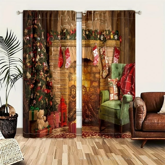Oliegs Couverture Rideaux Imprimés des Fêtes 2 Rideaux Plats 2D Imprimés Rouges de Noël avec Flocons de Neige et Branches pour Chambre Salon Fête des Fêtes