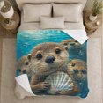 thumbnail image 5 of Playful Sea Otters Underwater Scene Translucent Bubbles, Playful Coastal Landscape Scene, Warm Flannel Blanket for Cabin and Lodge, Beach Lovers Housewarming Gift, Coastal Home Decor, 5 of 9