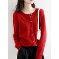 thumbnail image 5 of Womens Long Sleeve Button Up Knit Cardigan Light-Bodied 2026 Crewneck Button Down Sweaters for Women Wine Red M, 5 of 7
