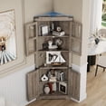 thumbnail image 6 of EastVita 67 inch Tall Corner Storage Cabinet with Lights Farmhouse Wooden Corner Hutch with Glass Doors Adjustable Shelves Display Cabinet Grey, 6 of 6