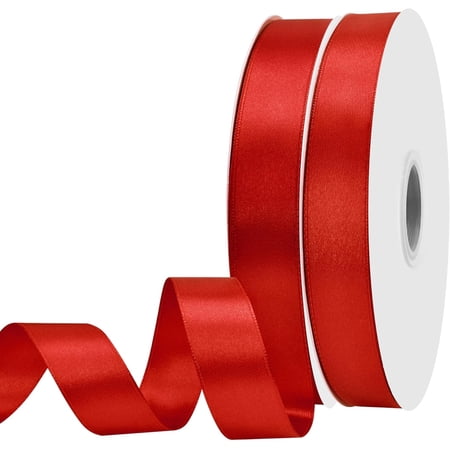 2 Rolls Double Face 7/8 Inch Wide Red Satin Fabric Ribbon for Gift Wrapping Very Suitable for Weddings Bouquet Balloons Arts Craft Sewing Hair Bow Invitation(Total 200 Yards)