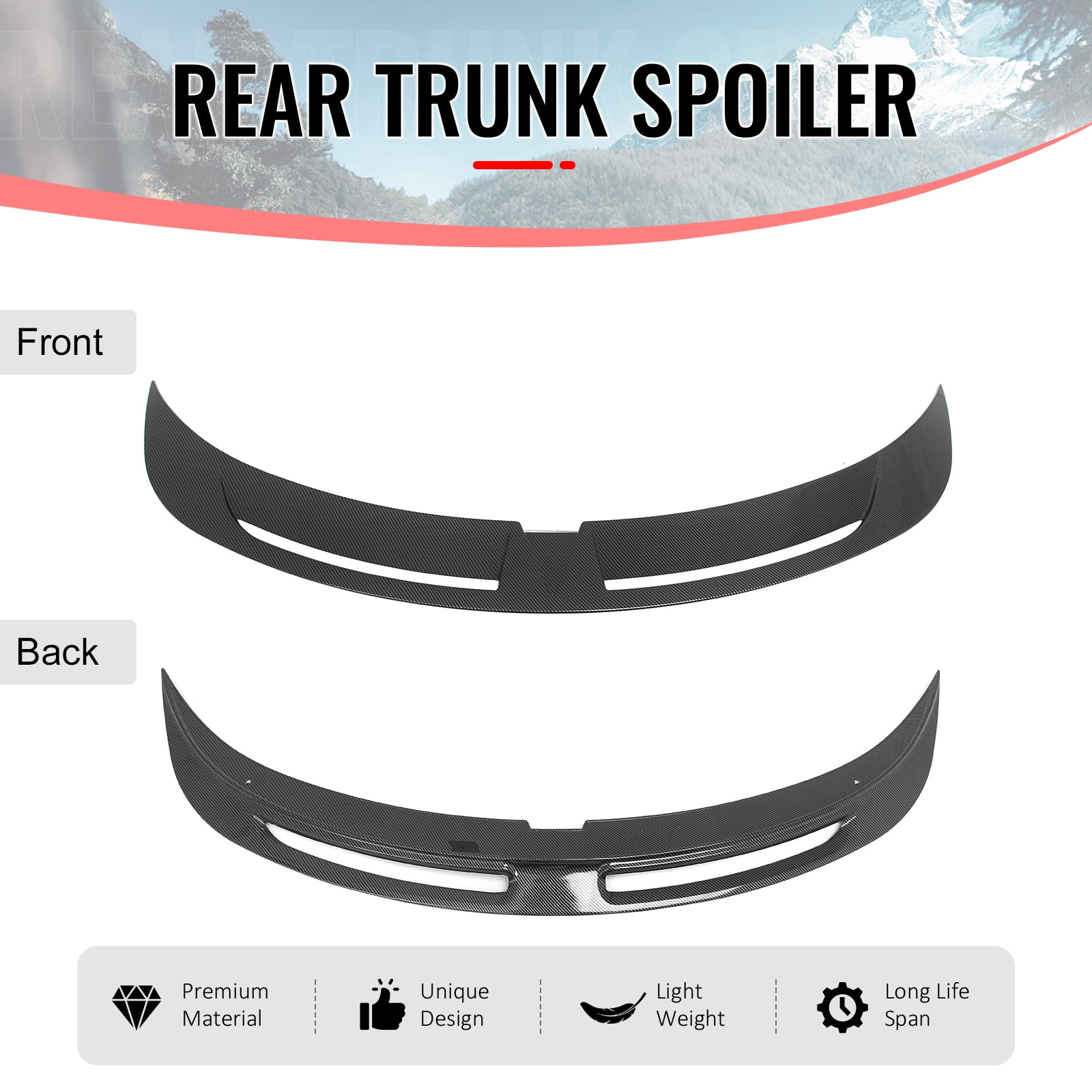Ikon Motorsports Trunk Spoiler, Compatible with 2025-2026 Tesla Model Y, IKON V2 Style Carbon Fiber Print ABS Plastic Rear Trunk Lid Spoiler Wing Lip