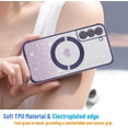 thumbnail image 2 of Magnetic for Samsung Galaxy S21 Case,Clear Slim Love Heart Pattern Cute Luxury Glitter Shiny Sparkle Samsung S21 Phone Case,Soft Shockproof Samsung S21 Case Compatible with MagSafe,Purple, 2 of 14