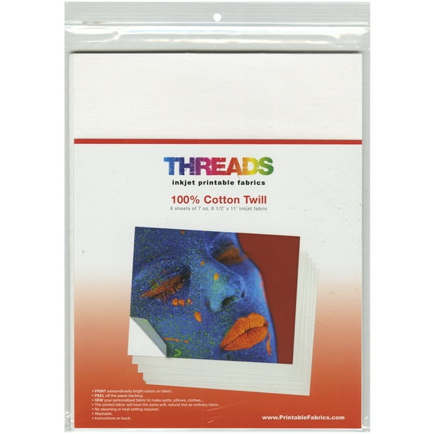 Threads Jet d'Encre Tissu Imprimable Feuilles 8.5" X 11" 6/Pkg-100% Coton Sergé