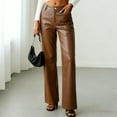 thumbnail image 2 of vigerkar Women's Faux Leather Pants Button PU Jeans Straight Wide Leg Trousers with Pockets (Brown, M), 2 of 9