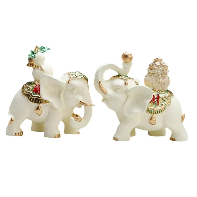 1 par de estatuas de elefante de la buena suerte, decoración de mesa para dormitorio, ligeras. Blanco