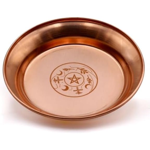 Copper Offering Bowl Ritual Plate Great for Altar,Incense Burner, smudging Bowl, Offering Dish,Candle Trays, Ash Catcher,Jewelry Dish (Wicca)