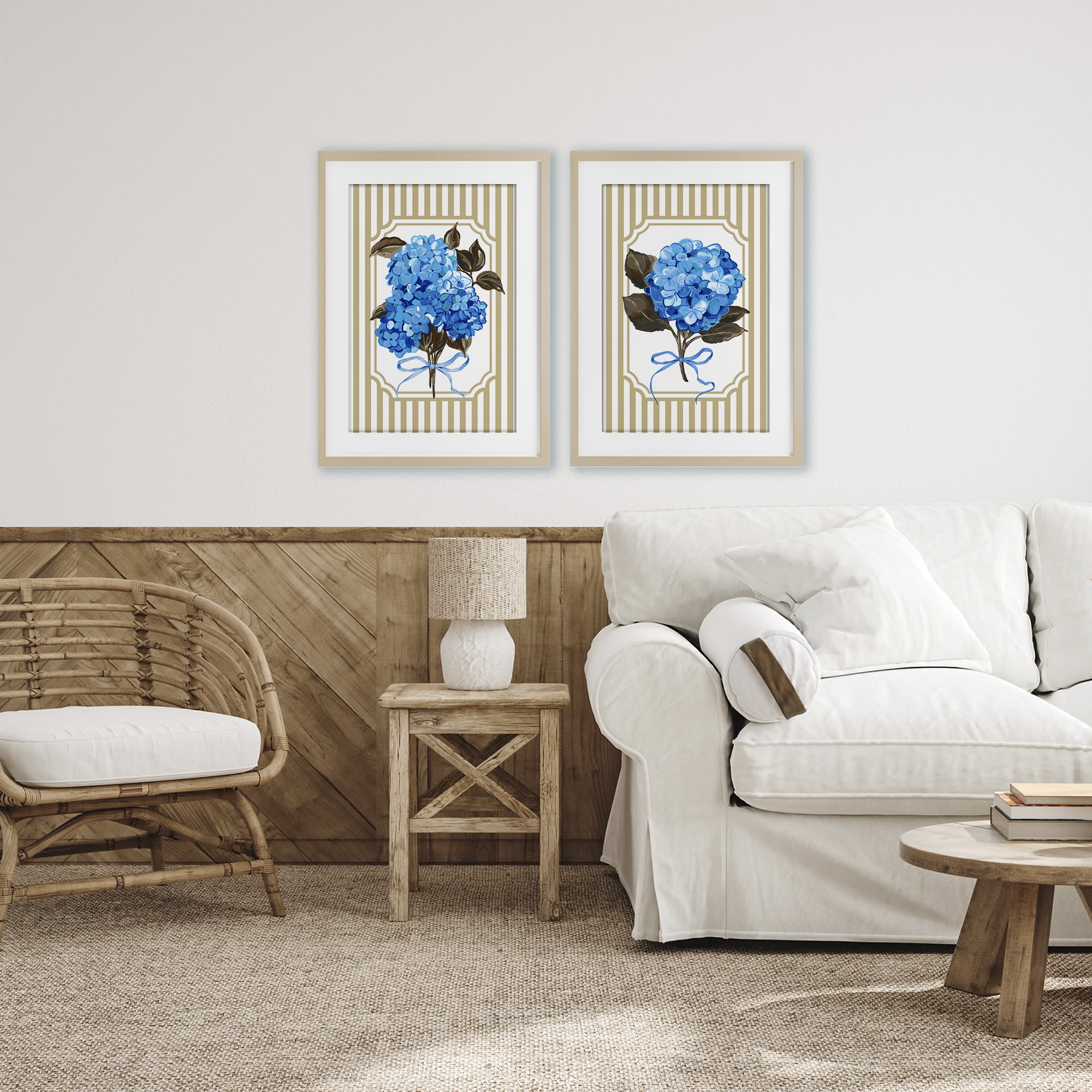 Hydrangea Bouquets with Bows 2 Piece Birch Framed Print Under Glass Set, design by Adonna Ebrahimi