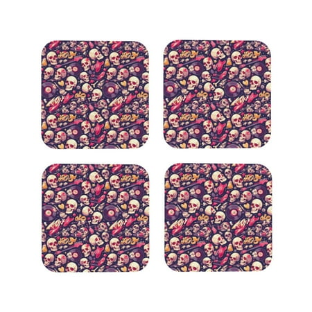 

Matuu music Skull record Guitar for Cup Coasters Set of 4 Leather Coasters Desk Coasters for Office Measures 4” x 4”-Square