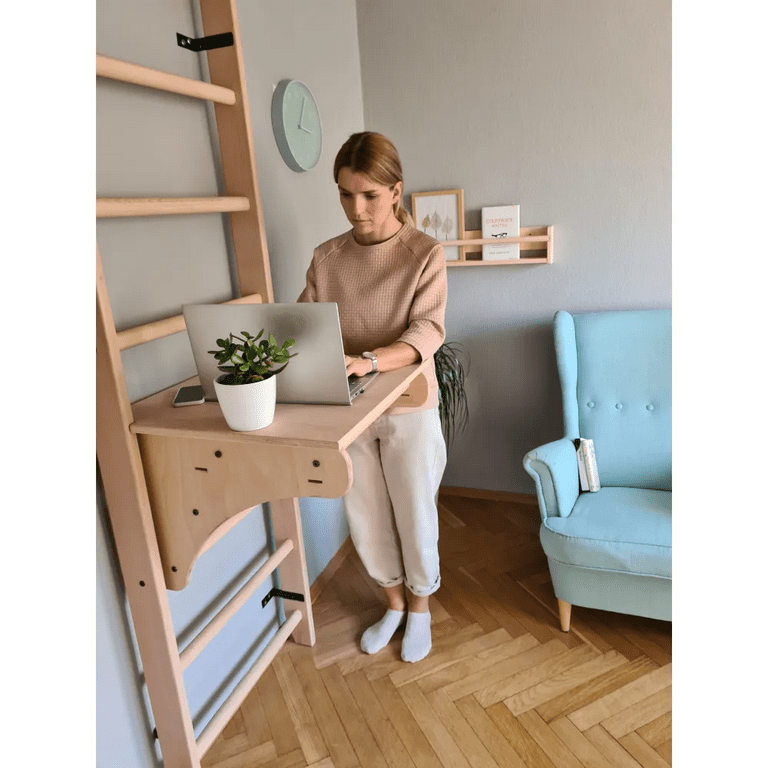 BenchK 112 solid beech wood wall bars with adjustable pull up bar and removable BenchTop used as a desk Walmart