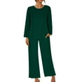 thumbnail image 2 of BXINGOHAI Women's Pajamas 2 Piece Sets Crewneck Long Sleeve Sleepshirt and Elastic Waist Pants Sets Loungewear Outfits Today Green,L, 2 of 6