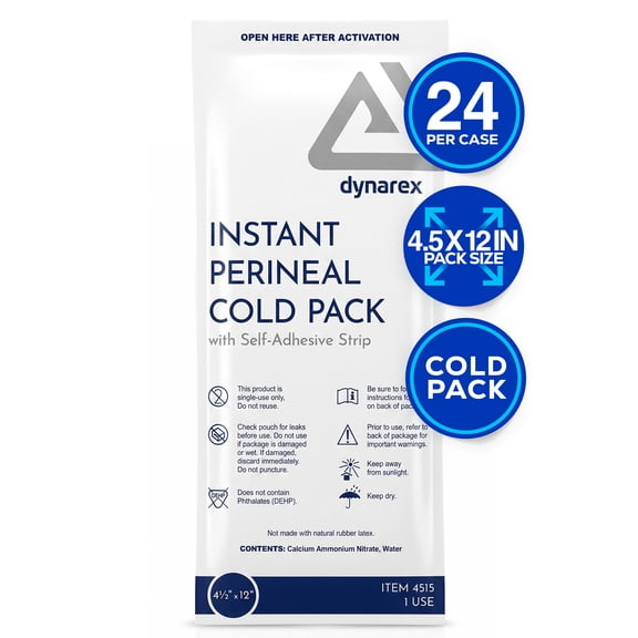 Dynarex Perineal Instant Cold Pack (4.5” x 12”), 24 Count, Postpartum Ice Packs with Self-Adhesive Strip