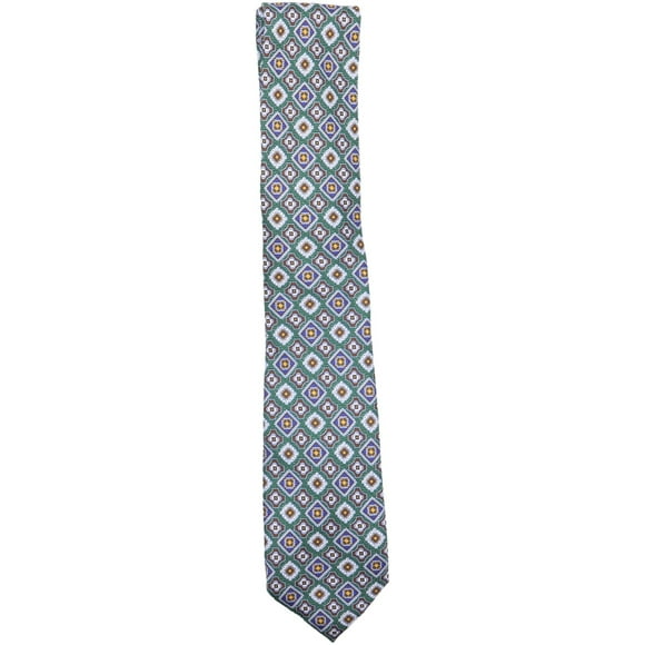 Altea Milano Men's Green / Brown Blue Yellow Diamond Frame Pattern Silk Necktie - One Size