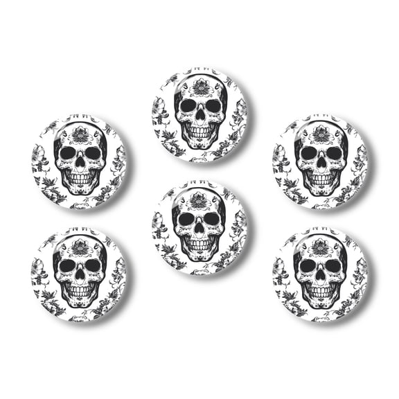 Glass Refrigerator Magnet 6Pcs Magnetic Fridge Sticker,Decor for Kitchen,Whiteboard,Cabinet,Black And White Floral Skull Art