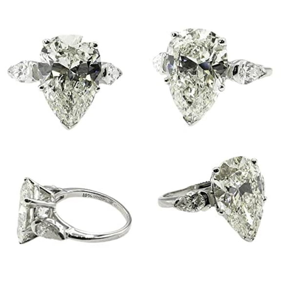HeartsAndYou 4ct Pear Cut Moissanite Trilogy Engagement Solitaire Ring with Accent 18k White Gold over Silver