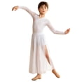 thumbnail image 4 of Aislor Boys Lyrical Outfit Long Sleeve V Neck Back Zipper Leotard with Mesh Split Pants Modern Dance Set for Recital White 8, 4 of 7