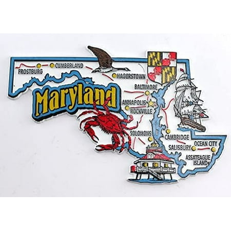 

Maryland State Map and Landmarks Collage Fridge Souvenir Collectible Magnet FMC