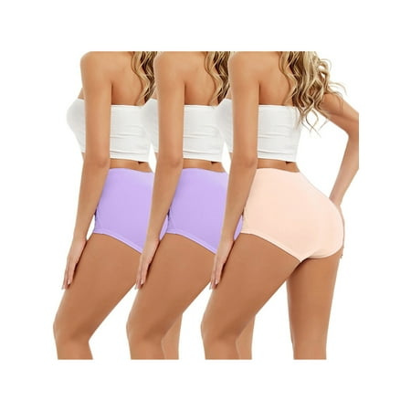 

Niuer Ladies Comfy Solid Color Briefs Women Stretch Lingerie Lace Daily Full Coverage Seamless Underpants 2 Purple + 1 Nude 5XL