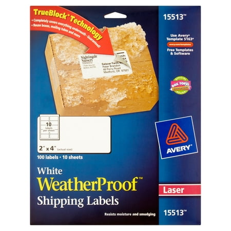 Avery(R) WeatherProof(TM) Mailing Labels with TrueBlock(R) Technology for Laser Printers 15513, 2