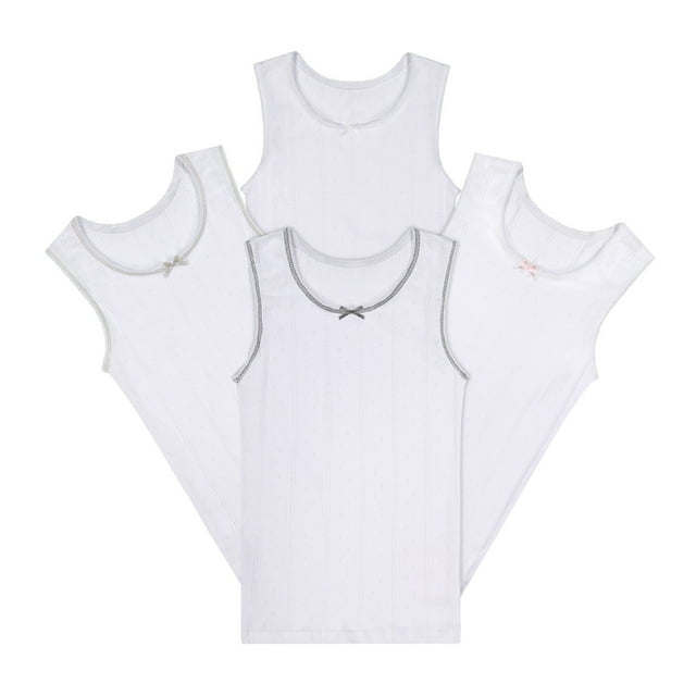 Buyless Fashion Camisoles Sans Étiquette pour Filles, Encolure Dégagée, Débardeurs en Coton avec Garniture et Bretelles (Lot de 4)
