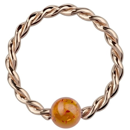Twisted Captive Bead Ring - Baltic Amber 14K Rose Gold Twisted Captive Bead Ring