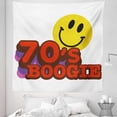 thumbnail image 1 of Retro Tapestry, Seventies Boogie Funny Smiling Emoticon Humorous Amusing Vibrant Print, Fabric Wall Hanging Decor for Bedroom Living Room Dorm, 5 Sizes, Yellow Red Purple, by Ambesonne, 1 of 1