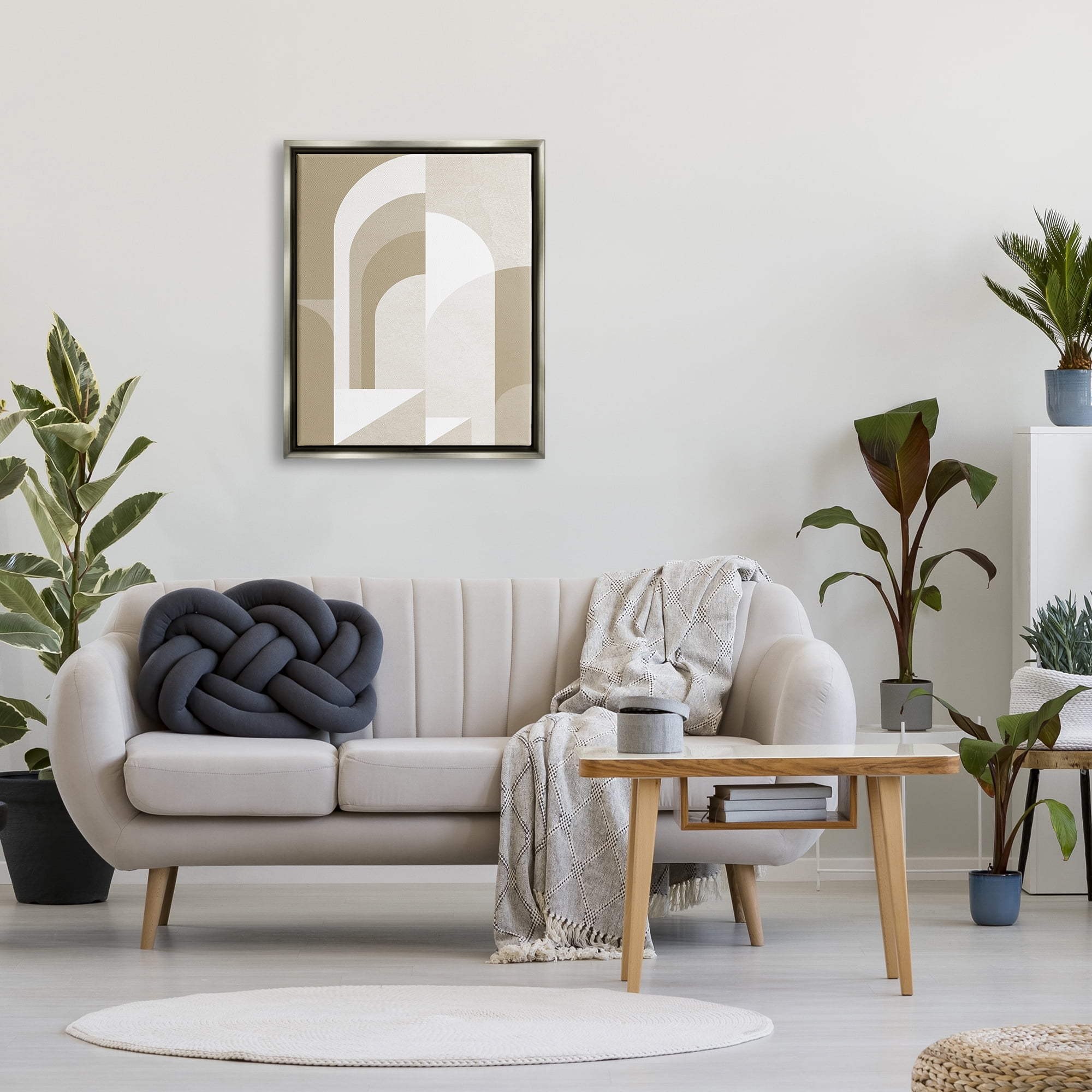Stupell Industries Beige Abstract Arches Abstract Painting Gray Floater Framed Canvas Art Print Wall Art, 25 x 31