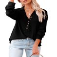 thumbnail image 5 of PENGXIANG Women Solid Color Button Up V Neck Long Sleeves Blouses Tops Relaxed Fit Henley Shirts, 5 of 5