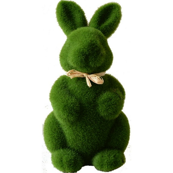 Green Fuzzy Flocked Bunny Easter Holiday Spring Decor Rabbit Figurines Garden Artificial Animal Moss Furry Covered Rabbit for Indoor Table Home, Kitchen, Shelf Decorations