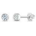 thumbnail image 1 of Bezel Set Simulated Diamond Toddler Screw Back Earrings 14k White Gold, 1 of 6