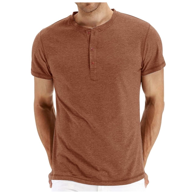 FhsagQ Men's Shirts Mens Shirts Tops Xsmall Men'S Summer Casual Button up O Neck Solid Color Shirts Short Sleeves Men's Shirts Tops Long Mens Shirts Tops with Coffee S