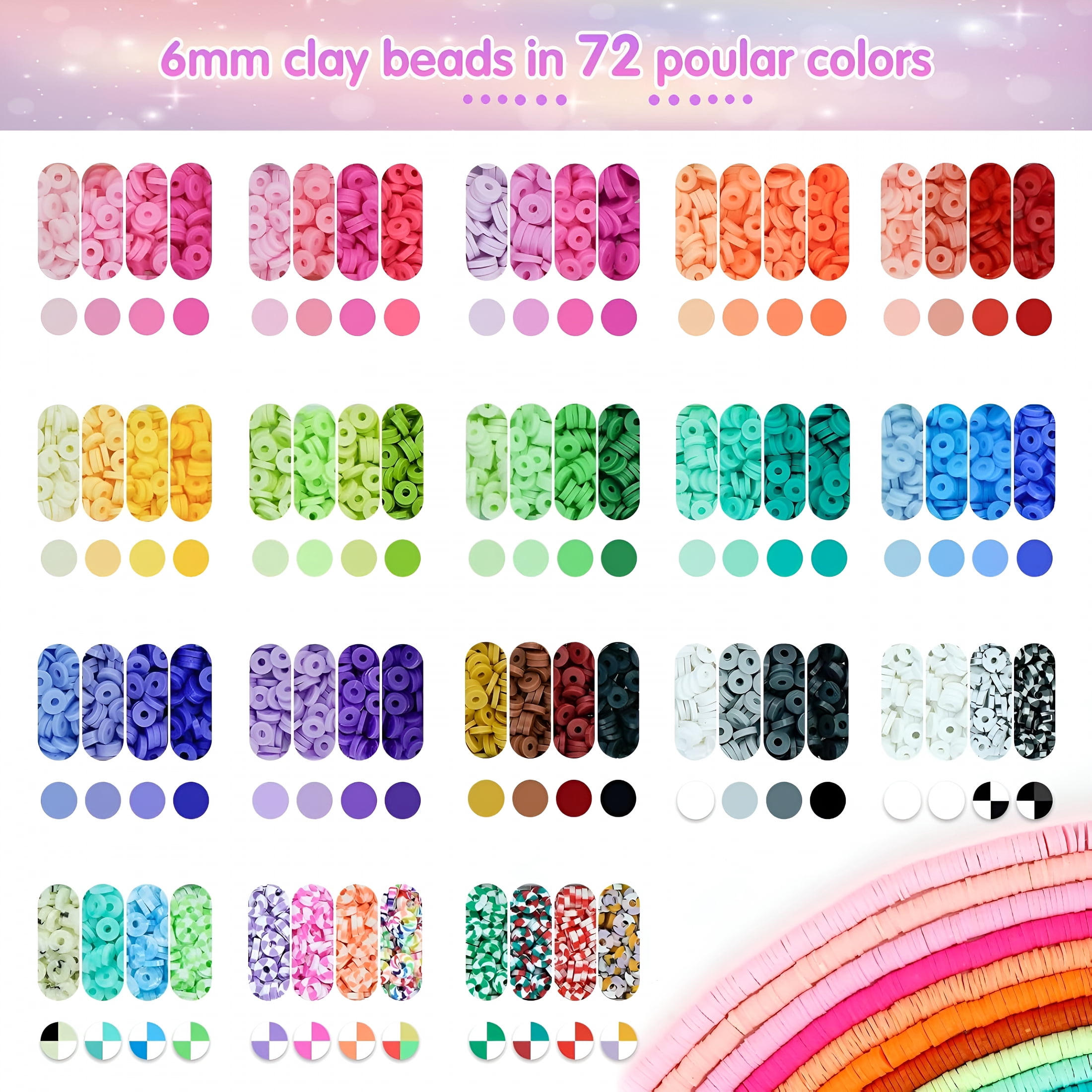 TUWAFE 2026 New Clay Beads Friendship Bracelet Making Kit,72 Colors Preppy Clay A-Z Letter Number Beads&Charms Complete Jewelry Making Kit Diy Crafts Gift for Teen Girls