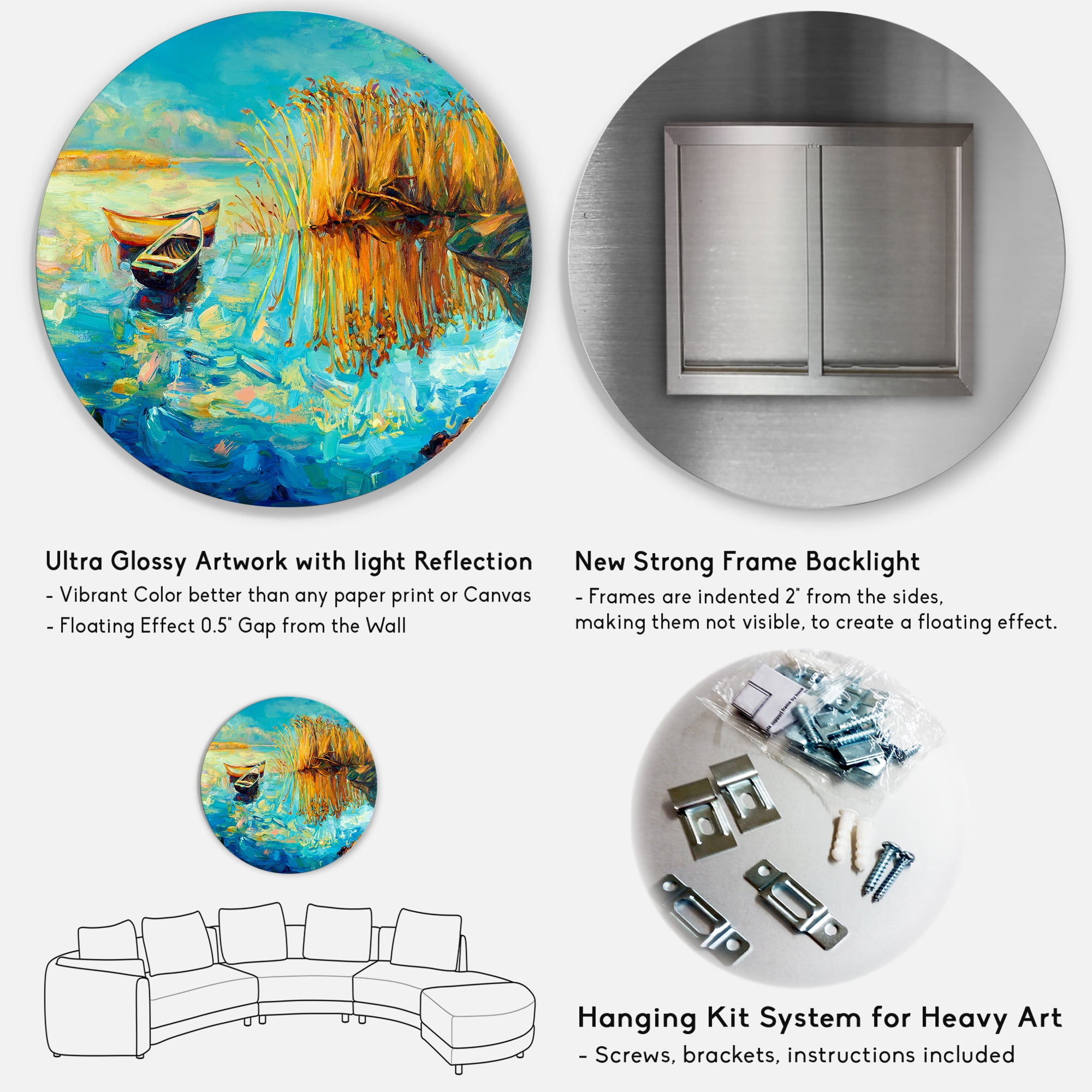 Designart 'Orange Trees With Turquoise Lake During Sunset' Nautical & Coastal Circle Metal Wall Art 29x29 - Disc of 29