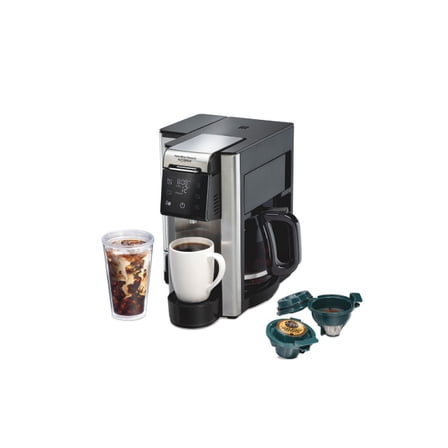 Restored Hamilton Beach FlexBrew 5-in-1 Coffee Maker, Single Serve, 12-Cup Coffee Pot, Hot & Iced, K Cup Pod Compatible or Grounds, Black (Refurbished)