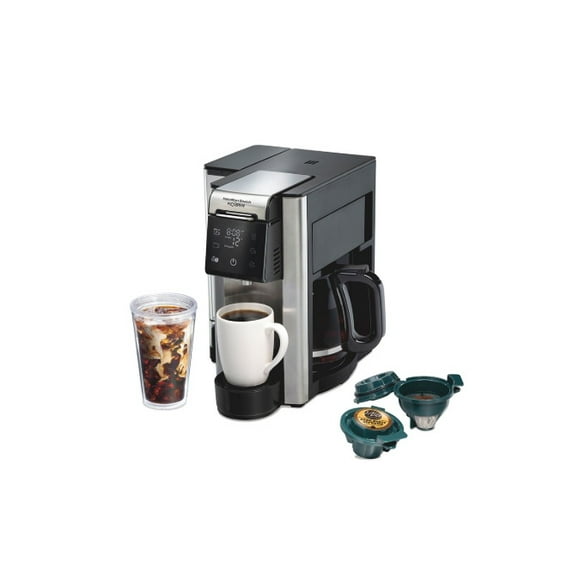 Restored Hamilton Beach FlexBrew 5-in-1 Coffee Maker, Single Serve, 12-Cup Coffee Pot, Hot & Iced, K Cup Pod Compatible or Grounds, Black (Refurbished)