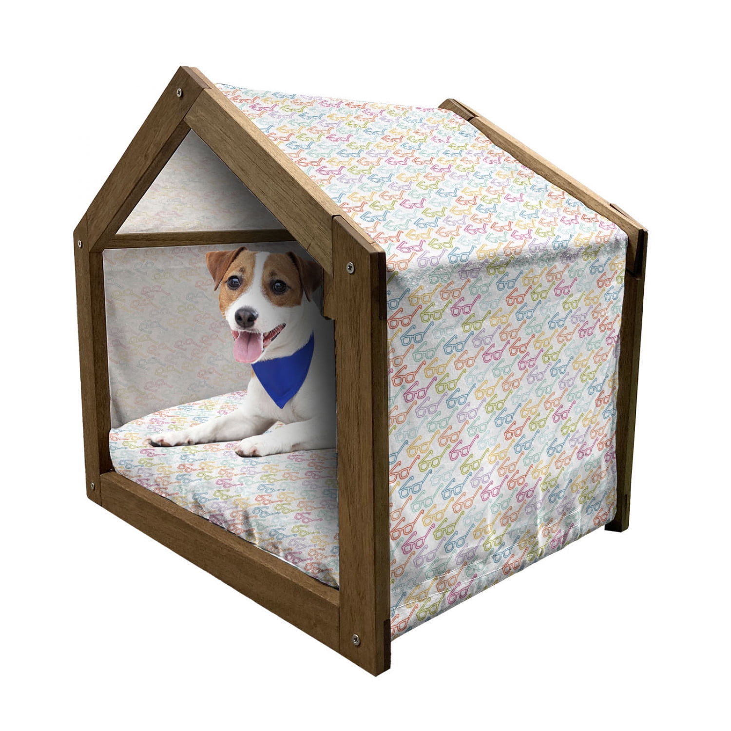 Indie Pet House, Colorful Pattern with Classical Old Eyeglasses Nerd Smart Hipster Doodle, Outdoor & Indoor Portable Dog Kennel with Pillow and Cover, 5 Sizes, by Ambesonne - Walmart.com