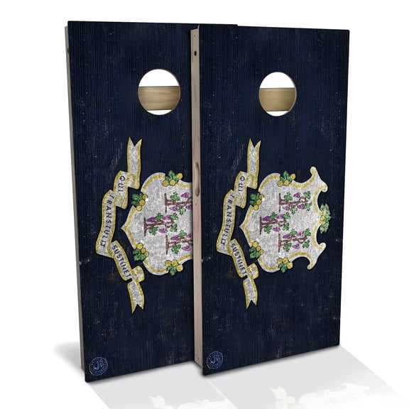 Skip's Garage | Connecticut Flag Cornhole Board Set | Includes Boards & Bags | Choose Your Size & Accessories