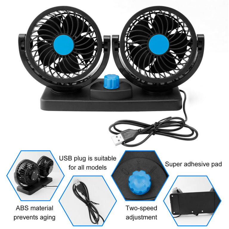 12V USB Electric Quiet Car Air Cooling Fan 360° Rotatable 2 Speed