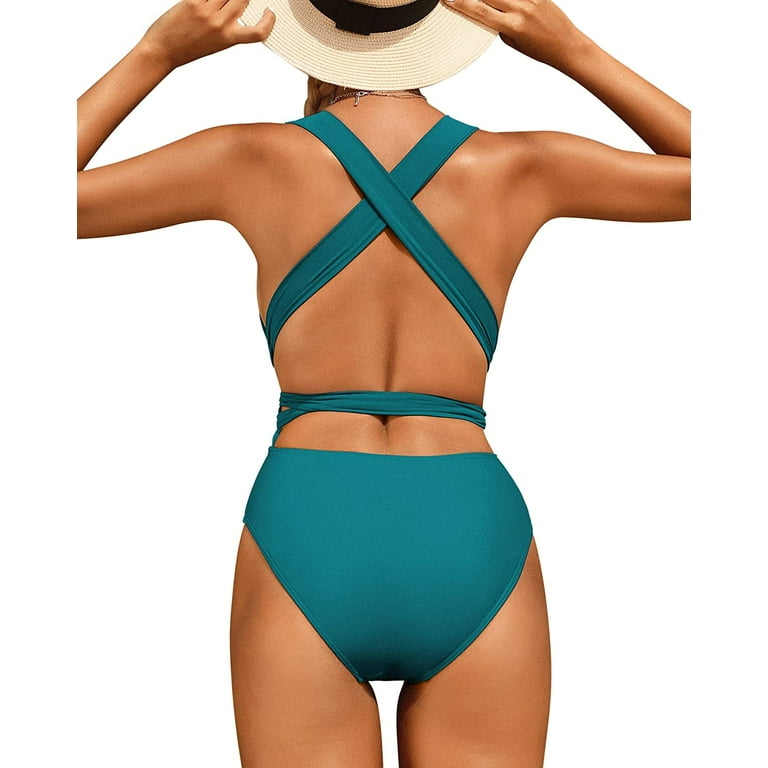 BeautyIn Sexy One Piece Swimsuits for Women Plunge V Neck Self Tie Monokini  