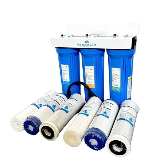 3-Stage Whole House Water Filtration System with 2 Premium Replacement Filter Sets – 3/4″ Ports