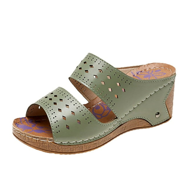 Orthotic Comfort Dual Strap Sandals with Arch Support for Comfortable Walk Hollow Open Toe Wedges Roman Womens Sandals