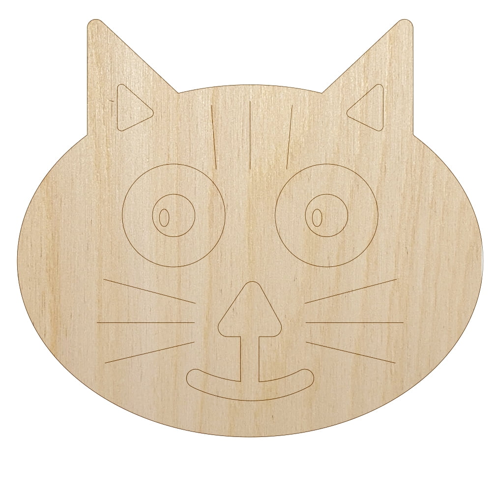 Charming Cat Face Wood Shape Unfinished Piece Cutout Craft DIY Projects 6.25 Inch Size 1/8