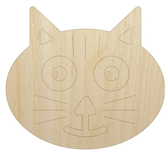 Charming Cat Face Wood Shape Unfinished Piece Cutout Craft DIY Projects - 4.70 Inch Size - 1/8 Inch Thick