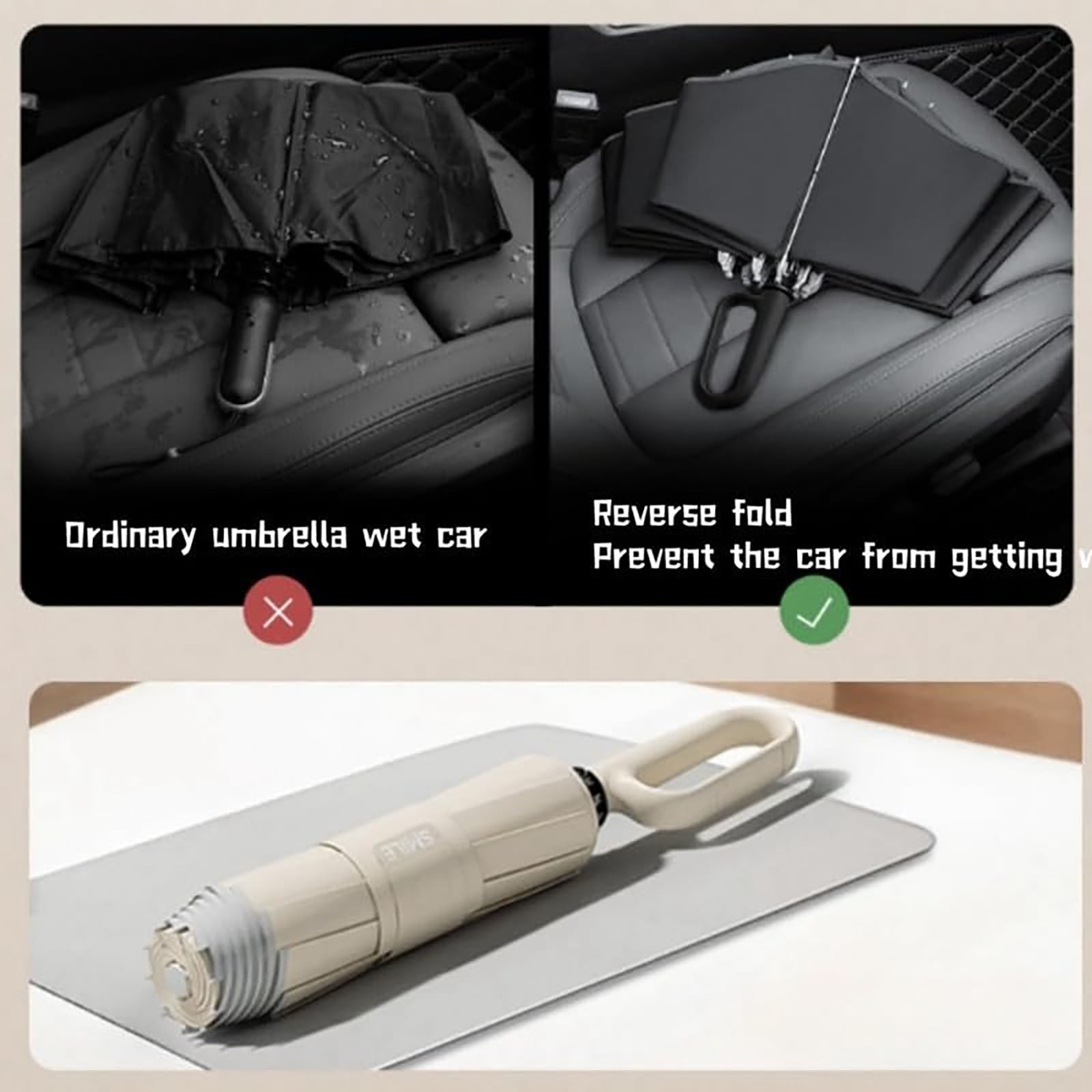 Umbrella Product for Rain and Sun with Ring Buckle Reflective Stripe Windproof Inverted Design Auto Open Foldable Travel Umbrella for All Seasons