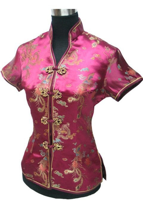 Promotion Blue Chinese Style Women Summer Blouse V-Neck