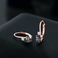 thumbnail image 4 of Gem Stone King 18K Rose Gold Plated Silver Green Mystic Topaz and White Diamond Leverback Earrings for Women (1.27 Cttw, Gemstone Birthstone, Oval 6X4MM, Round 2MM, 3/4 inch), 4 of 5