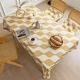 thumbnail image 4 of Granjero Gordo Mantel de terciopelo impermeable y afelpado para mesa de comedor, con estampado geométrico, resistente al polvo y lavable (amarillo, 140 x 210 cm), 4 of 5