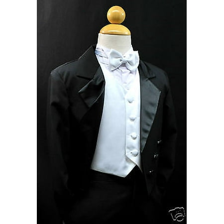 

Baby Toddler & Boy Formal WeddingTail Tuxedo Suit Black white vest sz: S M L-20